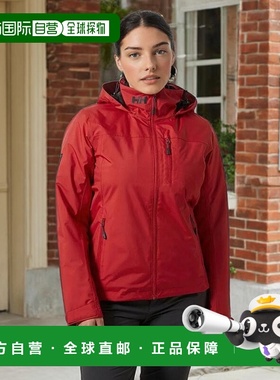 自营欧洲直邮Helly Hansen 女士红色聚酯圆领连帽中层航海夹克2.0