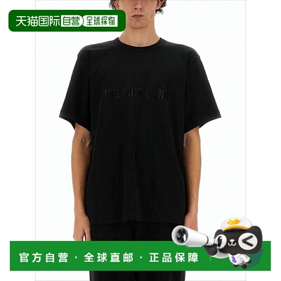 自营helmut langShort-Sleeve Black T-Shirt With Embossed Logo