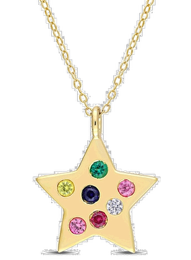 自营 Mimi & Max 3/5 克拉 TGW 多色宝石星星吊坠带链条镀黄色纯