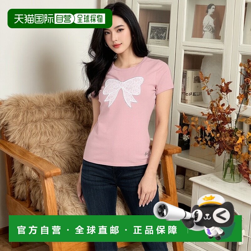 自营 guessEco Melany 蕾丝蝴蝶结 T 恤 - dusty phard 美国奥莱
