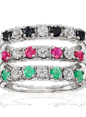 自营Ross-Simons 多宝石珠宝套装：3 枚 925 纯银戒指 - 绿色 【