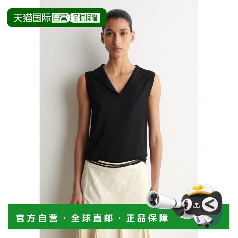 自营欧洲直邮COS 女士黑色棉丝混纺海军领针织上衣女装针织衫图片