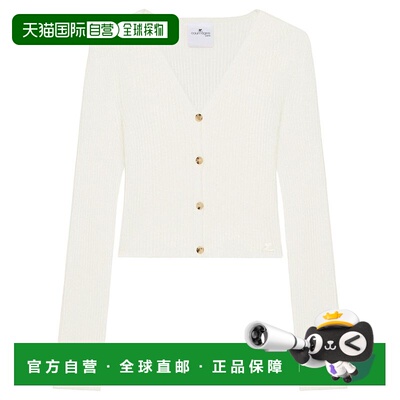 自营courregesCropped Ribbed Knit Sweater - white 美国奥莱直
