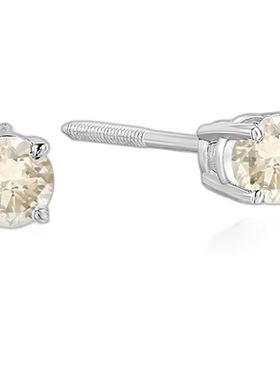 自营vir jewels1/2 克拉香槟钻石耳钉 14K 白金圆形带螺丝背 - 白