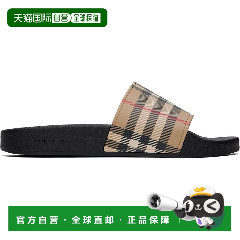 香港直邮潮奢 Burberry 巴宝莉 女士 驼色格纹拖鞋 8057037