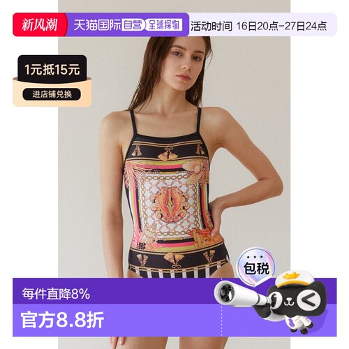 韩国直邮LOOPLOOP艺术联名高叉连体泳衣女复古竞技海边度假
