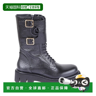 自营paloma barceloHammered Leather Combat Boots With Side Zi