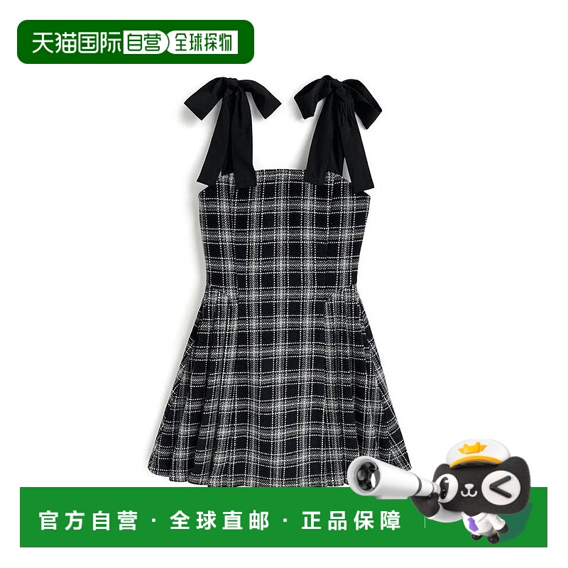 日本直邮日潮 GRL 粗花呢格子肩部蝴蝶结百褶迷你连衣裙tu1892