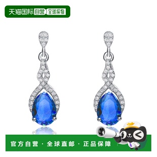自营 genevive纯银彩色方晶锆石泪珠耳环 - 蓝色 美国奥莱直发