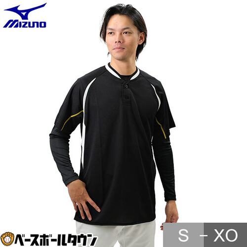 日本直邮Mizuno半纽扣领棒球衬衫xx黄色52LE209棒球服