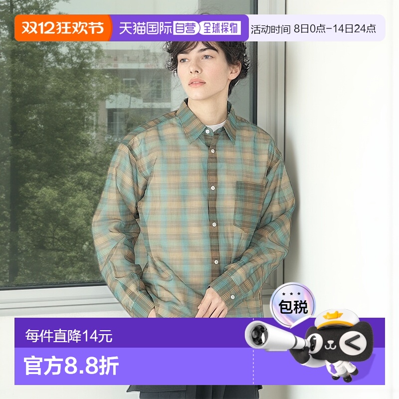 1h可退 日本直邮BEAMS HEART 男士透视格纹短款衬衫 42110091147