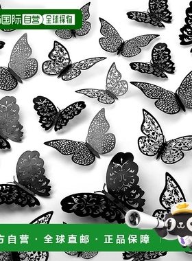 zulay kitchen48 件可拆卸 3D 蝴蝶装饰，3 种不同尺寸 - 黑色 【
