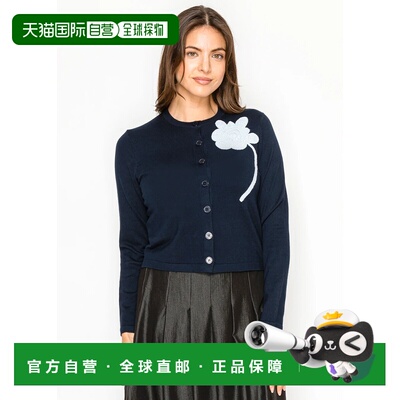 自营yal new yorkNavy Knit Cardigan with White Flower Detail