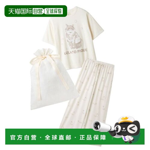 1h可退 日本直邮gelato pique 女士 居家猫纹提花套组（上衣+长裤
