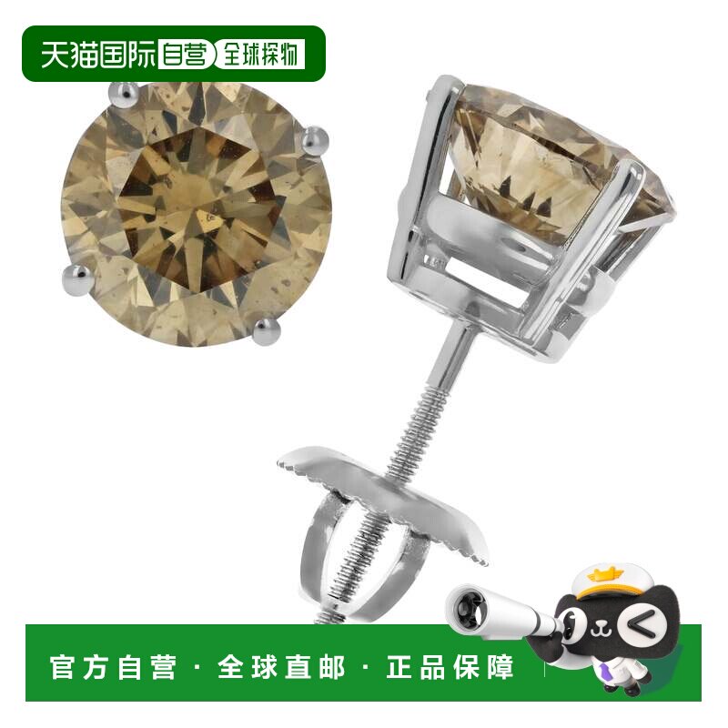自营 vir jewels3.15 克拉 IGI 认证香槟钻石耳钉 14K 白金圆形螺