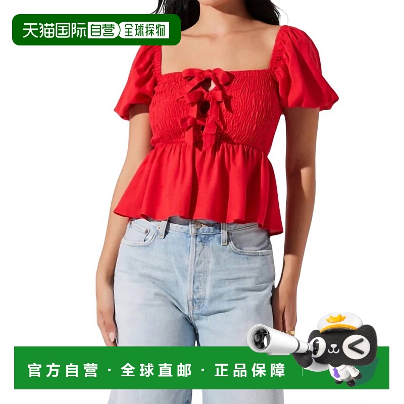 自营astr the labelDarlene Puff Sleeve Top In Red - red 美国