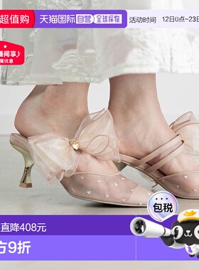 日本直邮RANDA 雪纺丝带心形穆勒高跟鞋 单鞋 黑色RA041BW015663