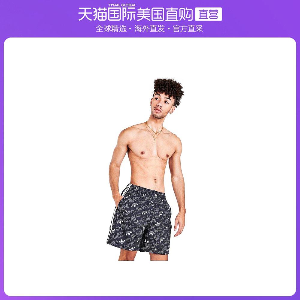 美国直邮Adidas阿迪达斯男士休闲裤黑色logo印花夏季短裤简约时尚
