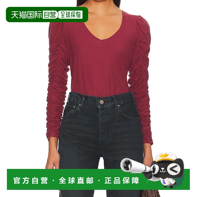 自营nation ltd蕾妮衬衫袖V领上衣窗帘召唤-窗帘召唤 美国奥莱直