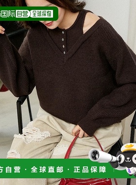 1h可退 日本直邮PUBLUX 女装 螺纹拼接立体感亨利领针织衫 秋冬新