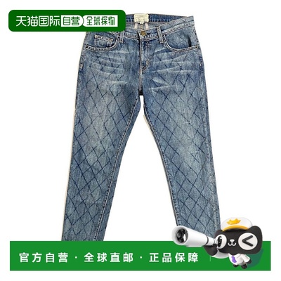 自营 current elliott女士 The Fling 绗缝宽松紧身牛仔裤（蓝色