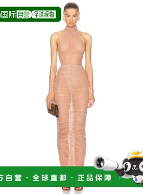 1h可退 香港直邮潮奢 ALEX PERRY 女士 褶皱网纱长款连衣裙 D1387