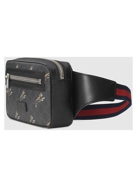 GUCCI 男士斜挎包 474293G02BN8992 AW2022 黑色 老虎印花腰包