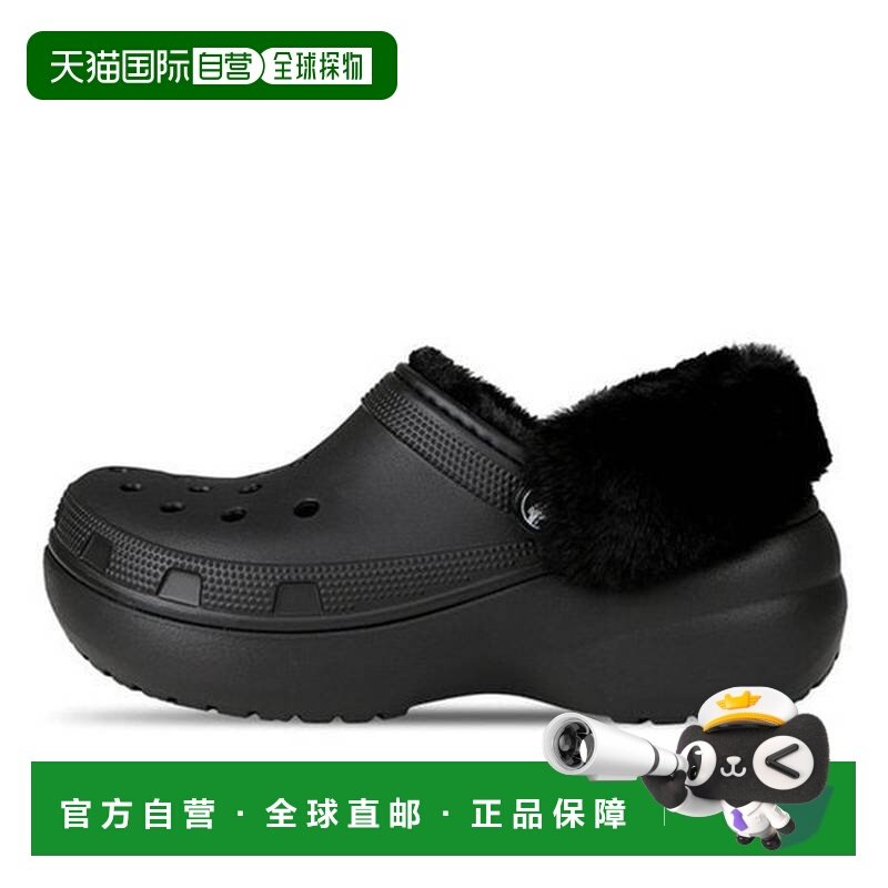 韩国直邮crocs 经典平台衬里绒毛绑带木屐冬季保暖毛茸茸拖鞋 212