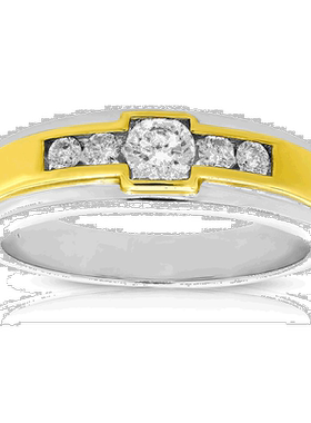自营 vir jewels1/2 克拉男式 5 石钻石订婚戒指 14K 双色金圆形