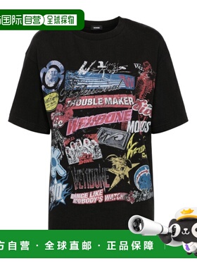 香港直邮WE11DONE 女士T恤 WDTT324756UBK AW2024 黑色 拼贴T恤