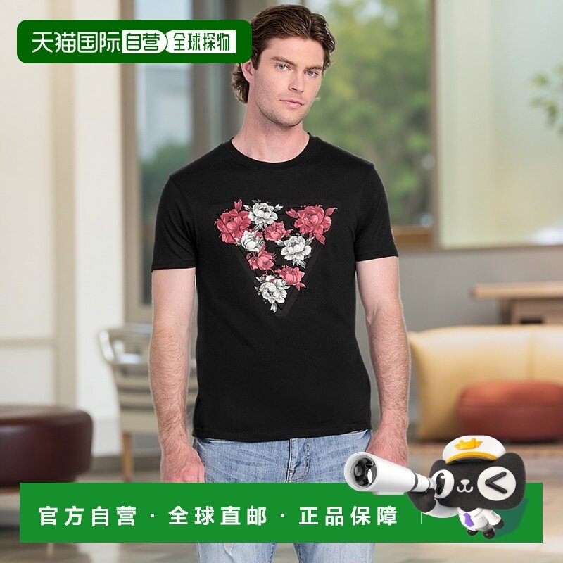 自营 guess罗斯林花卉标志T恤 - 黑色 美国奥莱直发新款