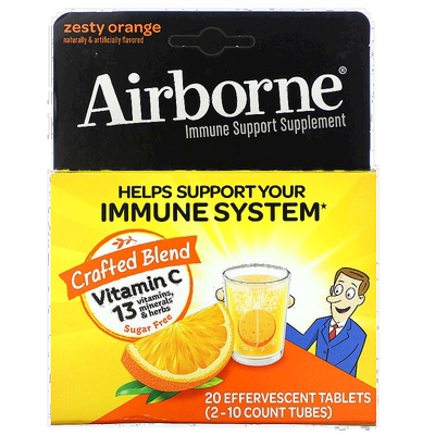 香港直发Airborne机体抵抗帮助补充剂浓郁橙味泡腾片2管