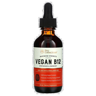 香港直邮Live Conscious,全素 B12,特强型,60 毫升维生素甲钴胺