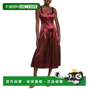 自营Endless Rose Satin Velvet Drop-Waist Midi Dress - red 美