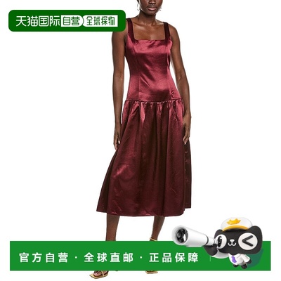 自营Endless Rose Satin Velvet Drop-Waist Midi Dress - red 美