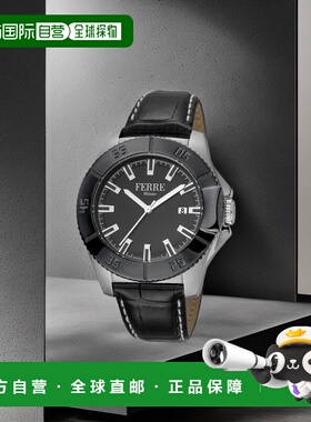 自营 Ferre Milano 男士白色 MOP 表盘小牛皮手表 - 黑色 美国奥
