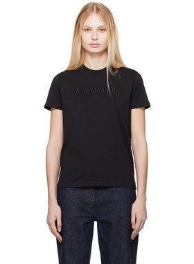 潮奢 Moncler 盟可睐 女士 黑色徽标刺绣 T 恤 K10938C0000889AUO