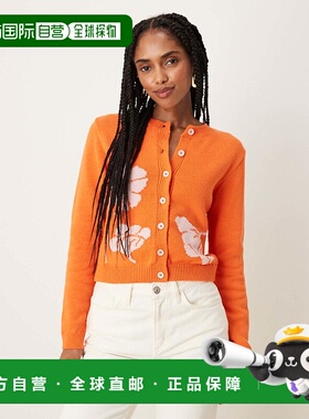 香港直邮ASOS 女士 设计花朵提花橙色针织开衫 orange橙色 舒适时