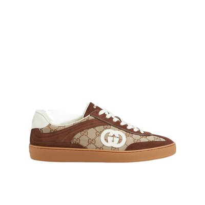 GUCCI 男士运动鞋 791742AAEGA2242 SS2025 棕色 互扣式双G运动鞋