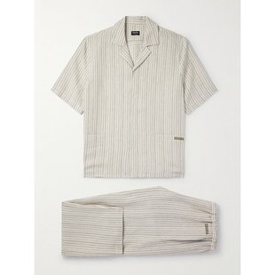 男士 潮奢 杰尼亚 N6H00180 Zegna Logo刺绣条纹亚麻睡衣套装