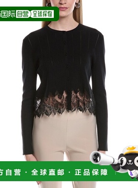 自营Lela Rose Lace Hem Cardigan - black 美国奥莱直发