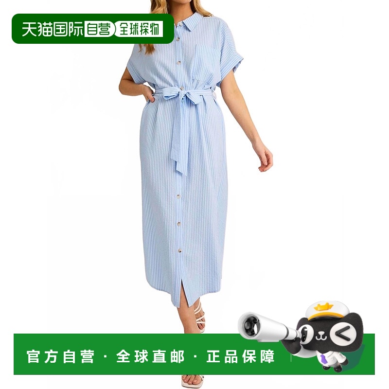 自营gilliGracie Striped Button Down Shirt Dress In Blue Whit