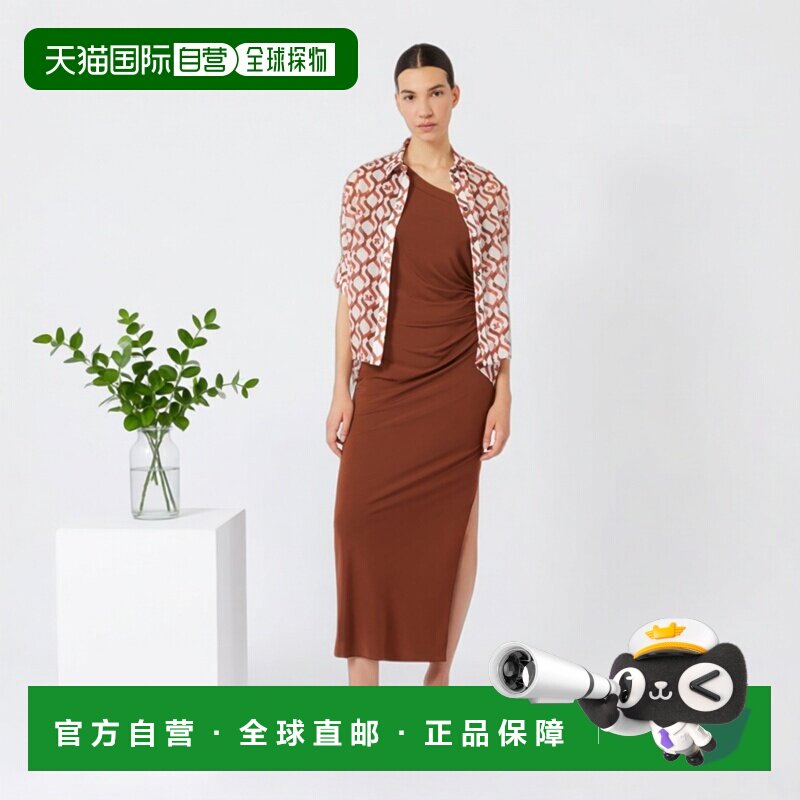 自营欧洲直邮Max Mara Beachwear女士巧克力色粘胶纤维单肩连衣裙
