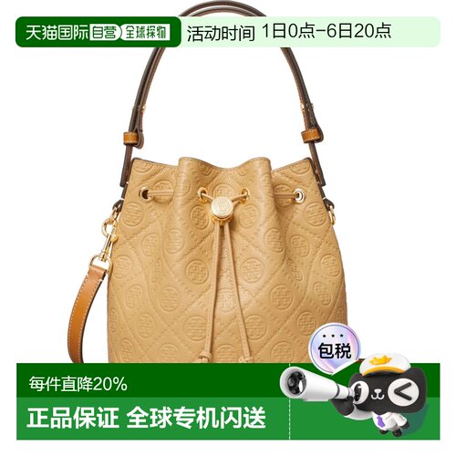 美国直邮TORY BURCH 汤丽柏琦T Monogram T水桶包皮革手提包女款