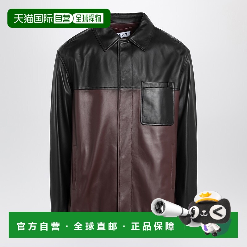 1h可退 香港直邮LOEWE 罗意威 男士 黑/酒红皮革衬衫式外套 H526Y