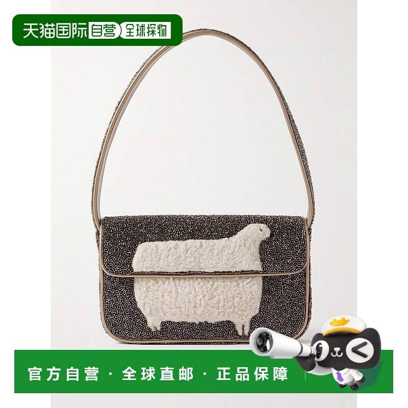 1h可退 香港直邮潮奢 Staud 女士 Tommy fleece-trimmed 珠饰绸缎