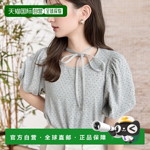 1h可退 日本直邮moment+ 女士波点印花蝴蝶结设计泡泡袖上衣 mt07