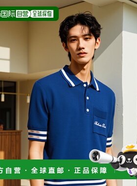 香港直邮BALMAIN 男士T恤 EH1GB046KF96SIV SS2025 蓝色 短袖Polo