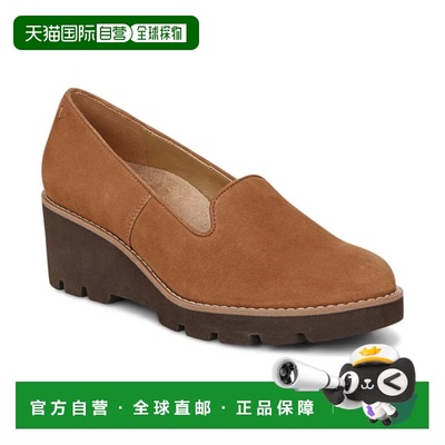 自营Vionic Willa Loafers Brown Suede Round Toe Slip On Wedge