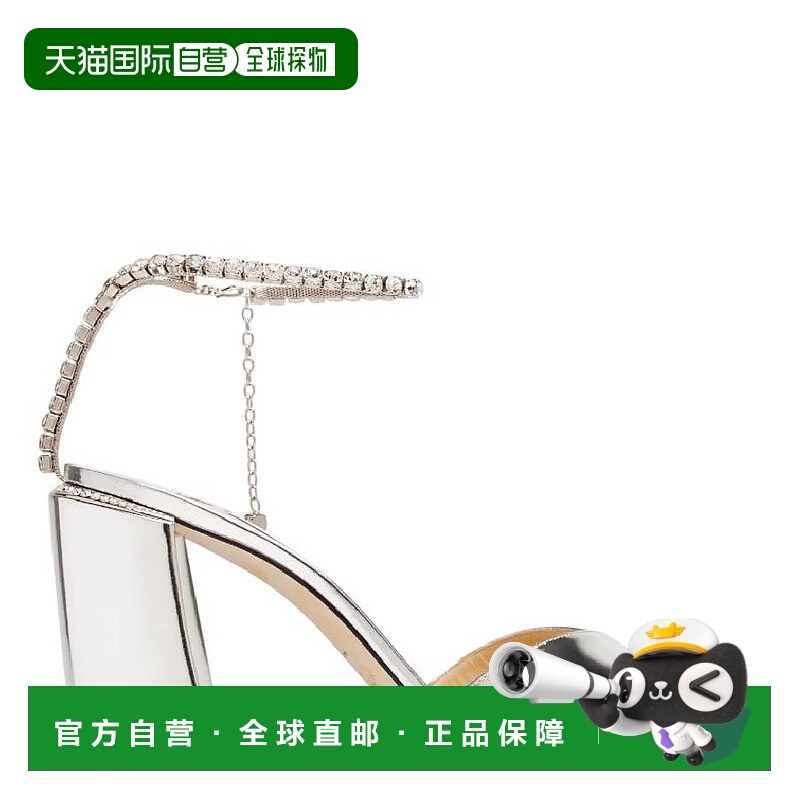 自营 Jimmy Choo Saeda 85水晶金属皮革凉鞋-银色/水晶 美国奥莱